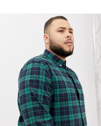 ASOS DESIGN Plus Stretch Slim Fit Check Shirt In Navy Green