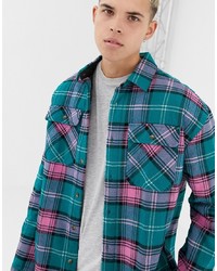 Collusion Quilted Overshirt In Blue Check