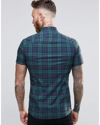 Asos Brand Skinny Shirt In Blackwatch Check In Navy With Short Sleeves