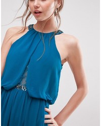 Little Mistress Turquoise Chiffon Lace Insert Maxi Dress