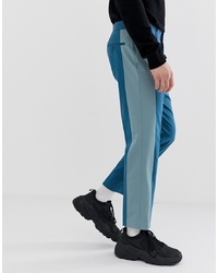 ASOS DESIGN Slim Crop Smart Trouser In Half And Half Blue Tones