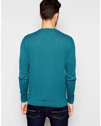 Asos Brand Crew Neck Sweater In Teal Green Cotton