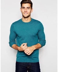 Asos Brand Crew Neck Sweater In Teal Green Cotton