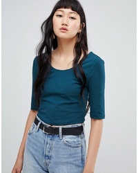 Weekday Cropped Round Neck T Shirt In Green