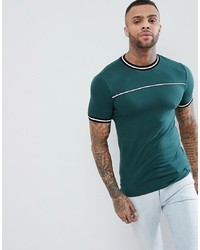 ASOS DESIGN Muscle Fit T Shirt With Tipping And Piping In Green