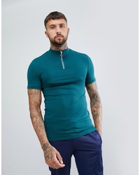 ASOS DESIGN Muscle Fit T Shirt With Zip Turtle Neck In Green