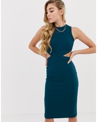PrettyLittleThing Cut Out Bodycon Midi Dress In Teal