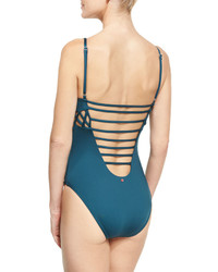 Red Carter Cross Side Cutout One Piece Maillot Swimsuit Blue