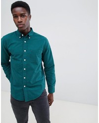 Abercrombie & Fitch Slim Fit Icon Logo Oxford Shirt In Olive Green