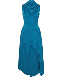 Roland Mouret Allerston Asymmetric Hammered Silk Satin Dress Blue