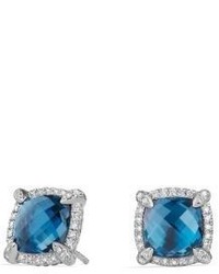 David Yurman Chatelaine Pave Bezel Stud Earring With Hampton Blue Topaz And Diamonds