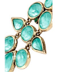 Etro Gold Tone Crystal And Enamel Clip Earrings Turquoise