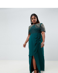 Virgos Lounge Plus Ariann Embellished Maxi Dress With Frill Wrap Skirt In Emerald Green