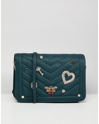 Teal Embellished Leather Crossbody Bag