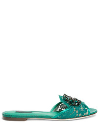 Dolce & Gabbana Bianca Crystal Embellished Lace Slides