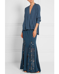 By Malene Birger Aria Embellished Georgette Maxi Skirt Storm Blue