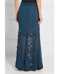 By Malene Birger Aria Embellished Georgette Maxi Skirt Storm Blue