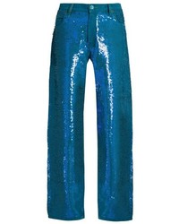 Teal Embellished Sequin Jeans