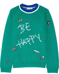 Mira Mikati Be Happy Embellished Merino Wool Sweater Forest Green