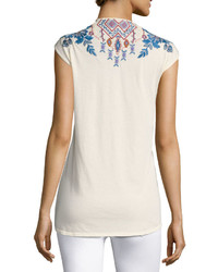 Johnny Was Dexter Cap Sleeve Embroidered Top Plus Size