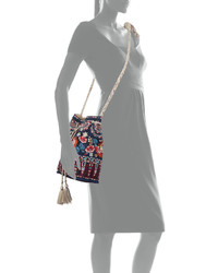 Johnny Was Mina Embroidered Linen Bucket Bag Navy