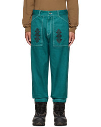 Teal Embroidered Chinos
