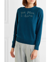 Lingua Franca Give Peace A Chance Embroidered Cashmere Sweater