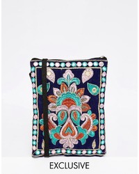 Teal Embroidered Crossbody Bag