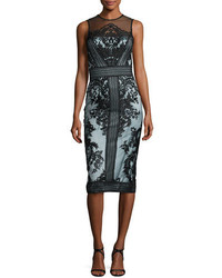 Theia Sleeveless Two Tone Illusion Embroidered Lace Cocktail Dress