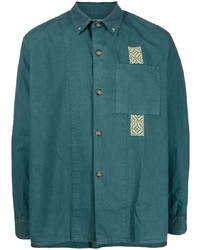 Teal Embroidered Long Sleeve Shirt
