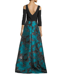 Theia Cold Shoulder Crepe Taffeta Evening Gown