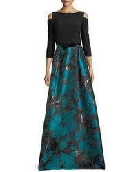 Theia Cold Shoulder Crepe Taffeta Evening Gown
