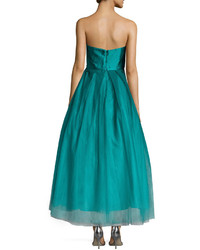 Monique Lhuillier Ml Strapless Ombred Tulle Tea Length Gown