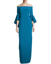 Milly Off The Shoulder Column Gown Azure