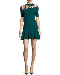 Cushnie et Ochs Frances Ribbed Fit Flare Dress With Lacing