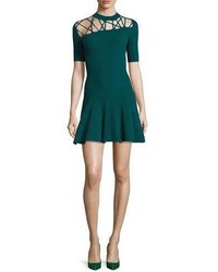 Cushnie et Ochs Frances Ribbed Fit Flare Dress With Lacing