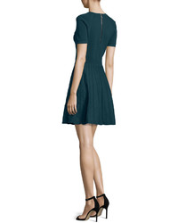 Milly Short Sleeve Pointelle Trim Fit  Flare Dress Peacock