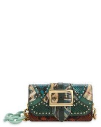 Burberry Small Riveted Snakeskin Floral Print Buckle Chain Shoulder Bag