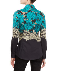 Etro Floral Long Sleeve Blouse Turquoise