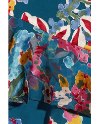 Saloni Cece Floral Print Fil Coup Chiffon Mini Skirt Blue