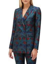 Teal Floral Double Breasted Blazer