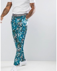ASOS DESIGN Super Skinny Suit Trousers In Teal Floral Print Sa