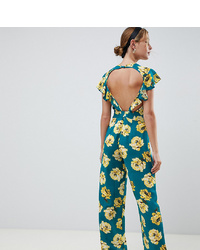 Asos Petite Asos Design Petite Jumpsuit With Flutter Open Back In Floral Print Bloom