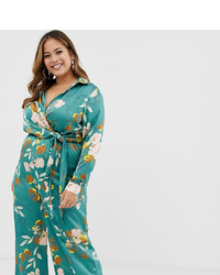 Missguided Plus Wide Leg Jumpsuit In Green Floral