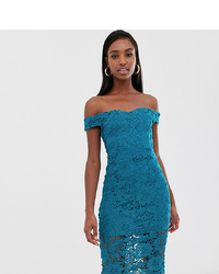 Missguided Tall Lace Midi Bardot Dress With In Teal