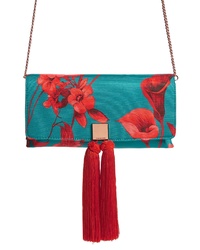 Teal Floral Leather Clutch