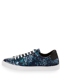 Burberry Albert Floral Print Leather Low Top Sneakers Ink