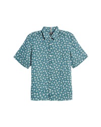Teal Floral Linen Short Sleeve Shirt