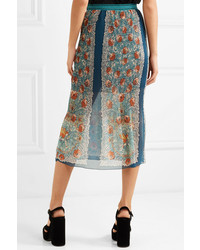 Anna Sui Printed Pliss Silk Chiffon Skirt