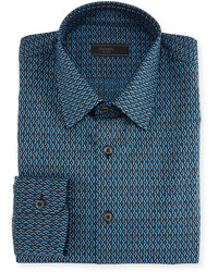 Prada Geometric Print Dress Shirt Blue